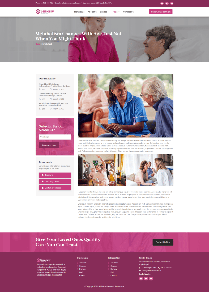 Seniorsy - Senior Care Services Elementor Template Kit By Rometheme